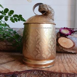 Cloches rustiques en forme de vache gravées, faites à la main, en corde de jute, cloches suspendues, finition dorée, pour décoration intérieure et extérieure - Product Image 6