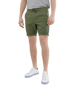 Pantalones Cortos Bermuda de Algodón Verde Oliva para Hombre, Cintura Media, Cordón Ajustable, Color Sólido, Tejido Transpirable - Product Image 1