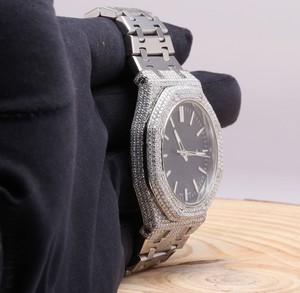 Élégant blanc bleu Moissanite entièrement glacé Hip Hop montre chiffres romains Date cadran 20mm acier inoxydable bande verre ETA mouvement - Product Image 3