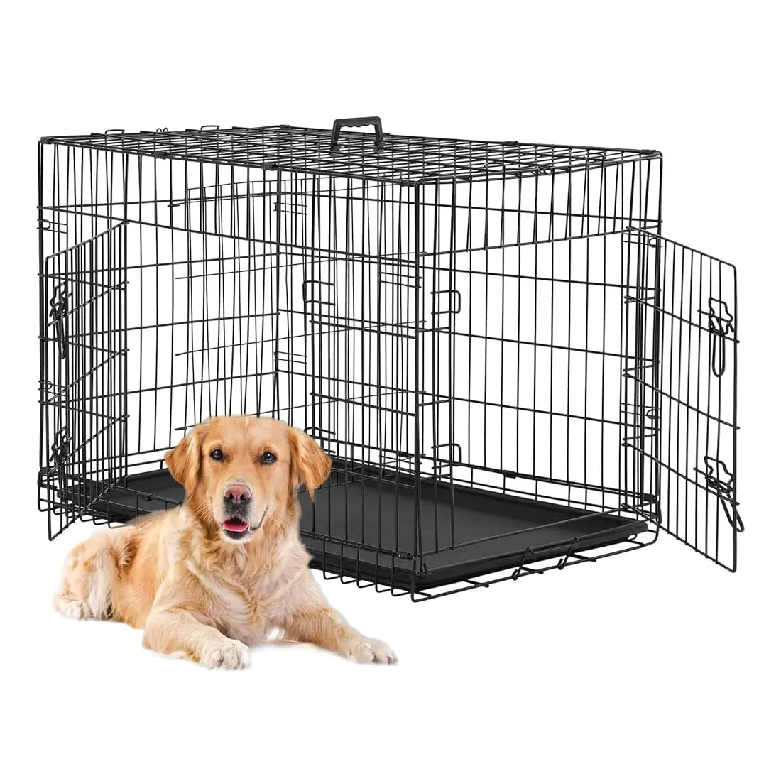 Toptan sandık/kafes büyük köpekler için-kapalı ve açık köpek kulübesi-çıkarılabilir tepsiler ile Metal tel katlanır köpek kafesi