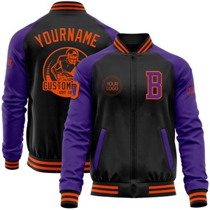 Bombardier personnalisé noir orange-violet Varsity Letterman veste à glissière deux tons coupe-vent Streetwear veste universitaire vintage pour hommes - Product Image 1