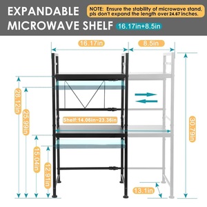 트렌드 조절 가능한 높이 선반 전자 레인지 랙 <span class=keywords><strong>3</strong></span> 단 금속 선반 6 후크 사용 주방 차고 창고 캐비닛 - Product Image 2