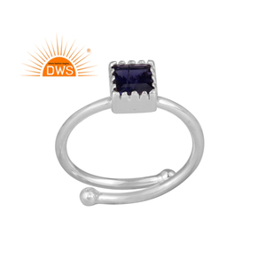 แหวนหินอิโอไลต์ธรรมชาติทำจากเงินแท้ดีไซน์ล่าสุดแหวนวางซ้อนกันได้ดีไซน์สี่เหลี่ยม - Product Image 1