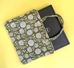 15"-16" <b>Laptop</b> Protector Bag in Red Creamy White Floral Print 100% Cotton Quilted <b>Laptop</b> Case Fit for <b>Laptop</b> Macbook Handmade - Product Image 2