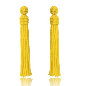 Yellow Tassel Earrings, Beaded Tassel Earrings in Oscar De La Renta Style Quality <b>Emerald</b> Green Beaded Tassel Earrings - Product Image 1
