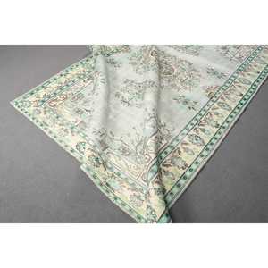 พรมวินเทจขนาด 6.1x9.4 ฟุต พรมตุรกีขนาดใหญ่ พรมขนสัตว์สีเขียวขาวลายนามธรรม - Product Image 4