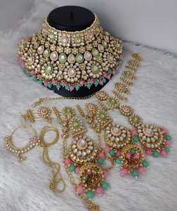 Conjunto de collar de joyería nupcial completo antiguo de diseñador tradicional indio y de moda con Maang <span class=keywords><strong>Tikka</strong></span> para niñas y mujeres - Product Image 5