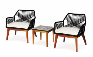 Chaise en bois d'acacia tressé, moderne, durable, écologique, résistante aux intempéries, élégante, pour salon, confortable - Product Image 4