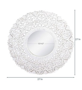 Meilleure vente miroir mural de courtoisie rond blanc vieilli fabriqué à la main en bois pour l'approvisionnement mondial de l'Inde - Product Image 4