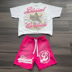 เซ็ตเสื้อยืดลำลองของผู้ชาย2025กางเกงขาสั้นผ้าฝ้ายฟอกสีกรดระบายอากาศได้กำหนดโลโก้ได้เองชุดฤดูร้อน - Product Image 1