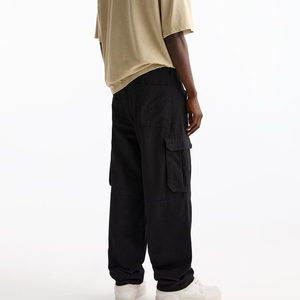 Pantalones acampanados sueltos Unisex, pantalones holgados rectos personalizados para hombre, pantalones Cargo de lona de sarga de algodón pesado con múltiples bolsillos - Product Image 3