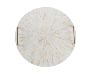 Plateau de service rond de luxe avec incrustation de nacre, plat décoratif avec poignées en métal pour la présentation de gâteaux, du café, décoration d'intérieur - Product Image 3