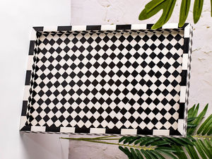 Plateau de service rectangulaire décoratif poli de haute qualité prix économique incrustation d'os pour la maison hôtel Restaurant artisanat naturel - Product Image 3