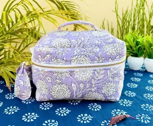 Hand Block Printed Vanity bag for women Travel cosmetic pouch Block print make up pouch For Travel