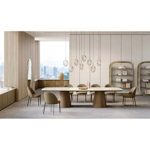 Teo XL Dining <b>Table</b> Set Assembled Wooden Square and Oval Extendable for Home Bar or Office with Marble and Mirrored Feature - Product Image 3