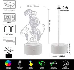 Lámpara Led Spiderman <span class=keywords><strong>para</strong></span> Decoración, Luz Nocturna <span class=keywords><strong>de</strong></span> Superhéroe, Luz Nocturna 3D <span class=keywords><strong>para</strong></span> Niños, Bonitos Dormitorios Portátiles, Salas <span class=keywords><strong>de</strong></span> Estar, Luz Nocturna - Product Image 4