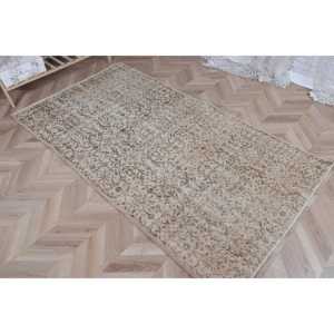 3.7x6.7 ft Rug, Turkish Vintage Rug, <b>Brown</b> <b>Wool</b> Rug - Product Image 3