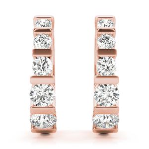 Pendiente de aro de corte redondo con barra de diamante para mujer - Product Image 3