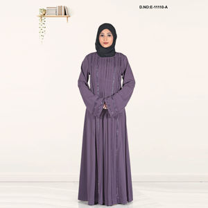 Abaya formelle classique en satin plissé, longueur au sol, écologique, pour femmes, avec broderie simple - Product Image 1