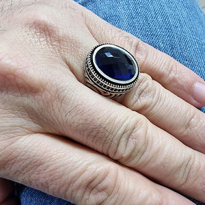 Sapphire <b>Men</b> <b>Silver</b> <b>Ring</b> Vintage Ethnic Fine Jewelry Wholesale <b>Silver</b> <b>Ring</b> for <b>Men</b> 925 <b>Silver</b> Jewelry Art Design <b>Rings</b> Hot Sales - Product Image 5