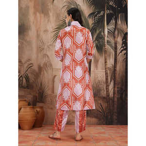 Kurta de Chiffon Color Malva con Estampado Abstracto para Mujer, con Palazzos, Mangas Tres Cuartos, Estilo Casual para Primavera/Verano - Product Image 3