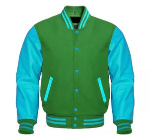Premium Hommes Collège Lycée Bomber Veste Bleu Marine Laine Bleu Mer Manches En Cuir Véritable Toile-Premium Baseball Veste - Product Image 2