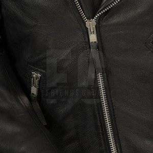 Chaqueta de Motociclista de Cuero Genuino Negro para Hombre, con Cuello Camisero y Cierre de Cremallera - Product Image 5