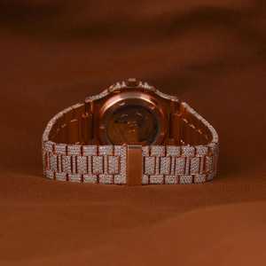 Elegante reloj mecánico analógico de diamante de moissanita de oro rosa completamente helado banda de acero inoxidable Baguette Dial nuevo reloj de lanzamiento - Product Image 4