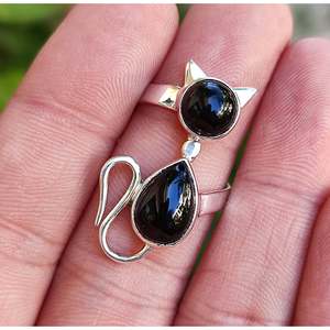 Handmade 925 Sterling Silver Black Onyx <b>Cat</b> <b>Ring</b> July Birthstone Promise <b>Ring</b> Natural Black Onyx Gemstone Jewelry Fashionable - Product Image 4