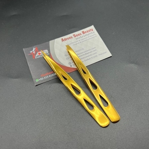 Professional Stainless Steel Slanted Pointed Tips Brow <b>Tweezers</b> with Custom Logo Plasma Gold Eyebrow Shaping <b>Tweezers</b> - Product Image 1
