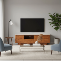 Meuble TV Modulaire Moderne et Élégant en Bois Massif avec Étagères de Rangement Intégrées, Conception à Poser au Sol, Meuble de Salon Adapté aux Téléviseurs de 65 pouces et Plus