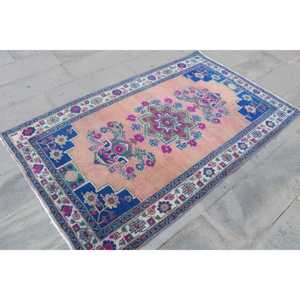 Tapis turc vintage 4,2x6,46 pi (127x197 cm), tapis bleu rose à motifs floraux - Product Image 3