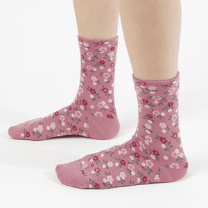 Chaussettes en coton tricotées pour femmes - Fournisseur ODM - Chaussettes décontractées respirantes à imprimé floral - Style coréen - Usage quotidien - Product Image 4