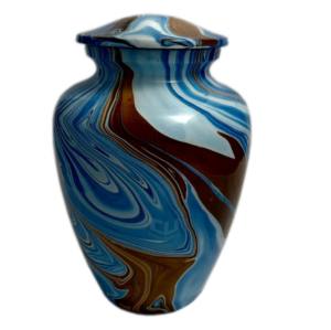 Hermosas Urnas de Cremación de Aluminio Azul Cielo, Hechas en India, Diseño Clásico, Urnas Funerarias con Rayas Multicolores - Product Image 4