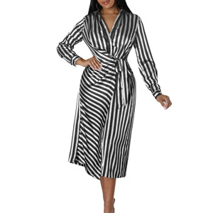 <span class=keywords><strong>Abiti</strong></span> <span class=keywords><strong>eleganti</strong></span> alla moda con collo a girocollo a righe larghe manica lunga da donna <span class=keywords><strong>abiti</strong></span> da ufficio Casual da donna abito africano - Product Image 5