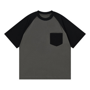 Camiseta de punto de manga corta para hombre, corte holgado, estilo <span class=keywords><strong>juvenil</strong></span>, con manga raglán, 100% algodón, anti-bolitas, con bolsillo de parche, transpirable, para verano. - Product Image 6