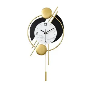 <b>Black</b> & Golden Finishing Metal Frame Wall Clock for Livingroom, Premium Quality <b>Decorative</b> Metal Wall Clock For Hallway - Product Image 1