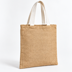 Bolsa de Yute Beige Natural de 14.5x16.5 Pulgadas con Logotipo Personalizado, Sin Laminar, Reutilizable, con Asa Plana para el Hombro, para Compras, con Impresión Serigrafiada/DTF - Product Image 1