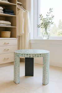 Table d'appoint artisanale en nacre, tabouret en nacre, table d'appoint en mosaïque de coquillages incrustée à la main pour la décoration intérieure moderne et luxueuse - Product Image 4