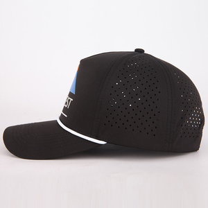 Casquette de baseball sportive VN OEM 5 panneaux personnalisée Patch en caoutchouc PVC Trous découpés au laser en polyester Matériau imperméable Chapeau arrière en plastique - Product Image 3