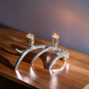 Vente chaude Argent Aluminium Poli Bougeoir À Deux Lumières Nouveau Design Antler Bougeoir En Métal pour La Maison Hôtel pour Noël - Product Image 4