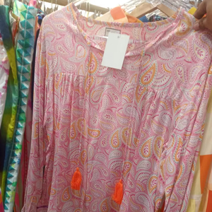 Túnica de Cachemira rosa, Top bohemio de manga larga con estampado de leopardo Vintage con borla, lazo, cuello, dobladillo de lentejuelas, ropa de verano - Product Image 1