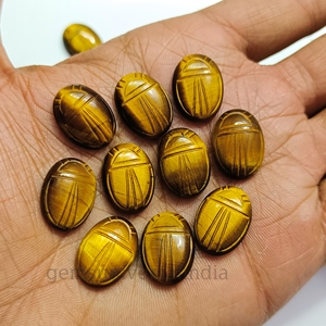 Piedra preciosa con forma de escarabajo de ojo de tigre, talla de escarabajo de ojo de tigre natural, cabujón de piedras preciosas talladas a mano, joyería egipcia 13x18mm - Product Image 4