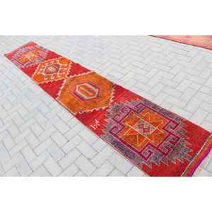Tapis turc vintage, tapis Herki 2x12,1 pieds, tapis en laine rouge uni - Product Image 4
