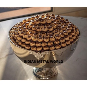 Bol à chocolat avec base en bois Vente en gros de bol sucré en métal fait à la main Présentoir à dessert sucré au chocolat pour fournitures d'hôtel - Product Image 3