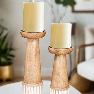 Porte-bougie en bois à rayures blanches - Product Image 6