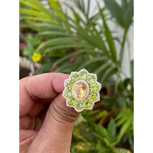 Citrine Peridot Cocktail Ring 925 Sterling Silver Handmade Statement Gemstone Ring Wholesale Jewelry Supplier - Product Image 3