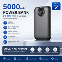 Mini Banco de Energía Portátil Ultrafino de 5000 mAh con Salida USB Dual, Batería de Polímero de Litio, Carga Rápida PD de 20 W, Pantalla Digital