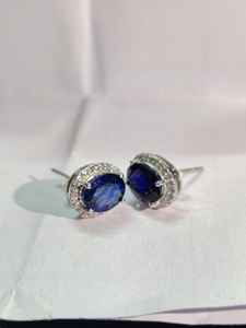 Boucles d'oreilles en saphir bleu, argent sterling 925 massif, pierre de naissance de septembre pour femme, bijoux fins, cadeau - Product Image 3