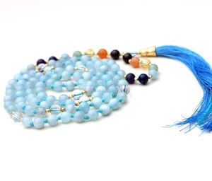 7 Chakra Pulsera Yoga <b>Jewelry</b> <b>Handmade</b> 108 Knotted Mala Beads Necklace Indian Artist's Aquamarine Beaded Necklaces Gifts Parties - Product Image 1